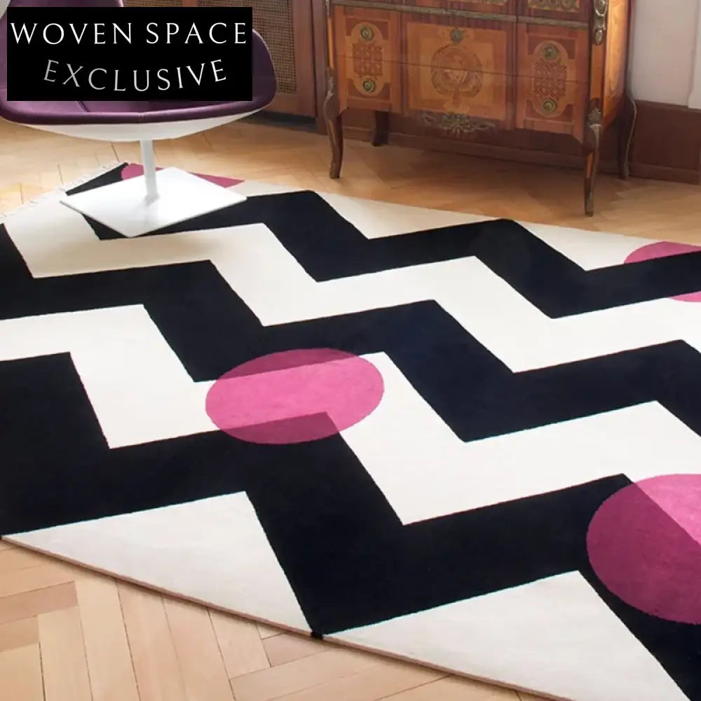 Modern Minimalist Black & White Polyester Area Rug for Living Room Bedroom