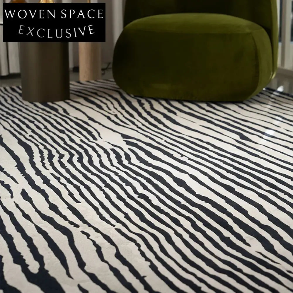 Modern Minimalist Black & White Striped Polyester Area Rug for Home Decor