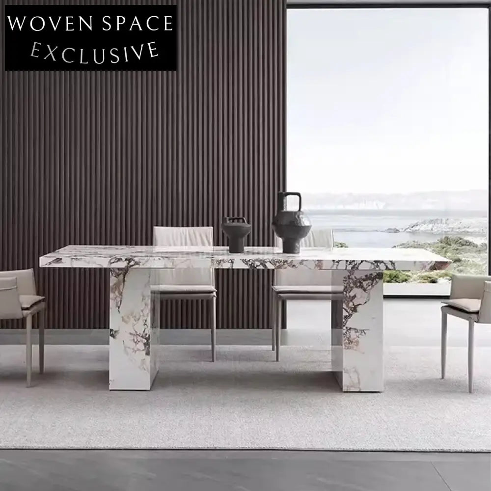 Modern Minimalist Calacatta Viola Sintered Stone Rectangle Thick Board Dining Table