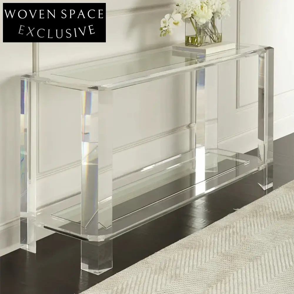 Modern Minimalist Clear Acrylic Console Table with Storage for Living Room