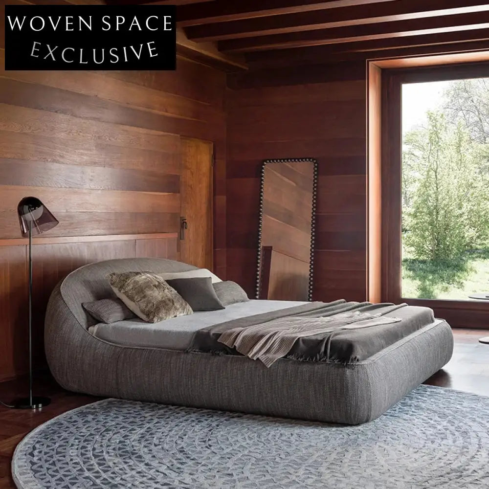 Modern Minimalist Fabric Upholstered King Queen Size Platform Bed