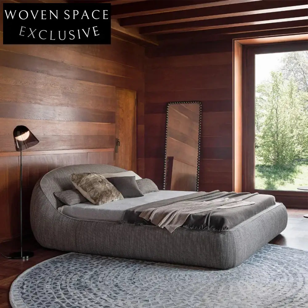 Modern Minimalist Fabric Upholstered King Queen Size Platform Bed