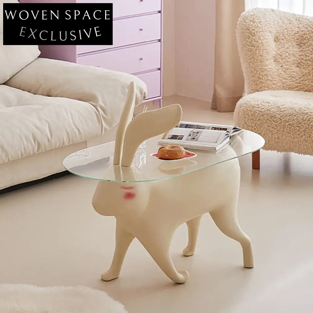 Modern Minimalist Glass Coffee Table, Unique Animal Shape Base, Living Room Accent Piece