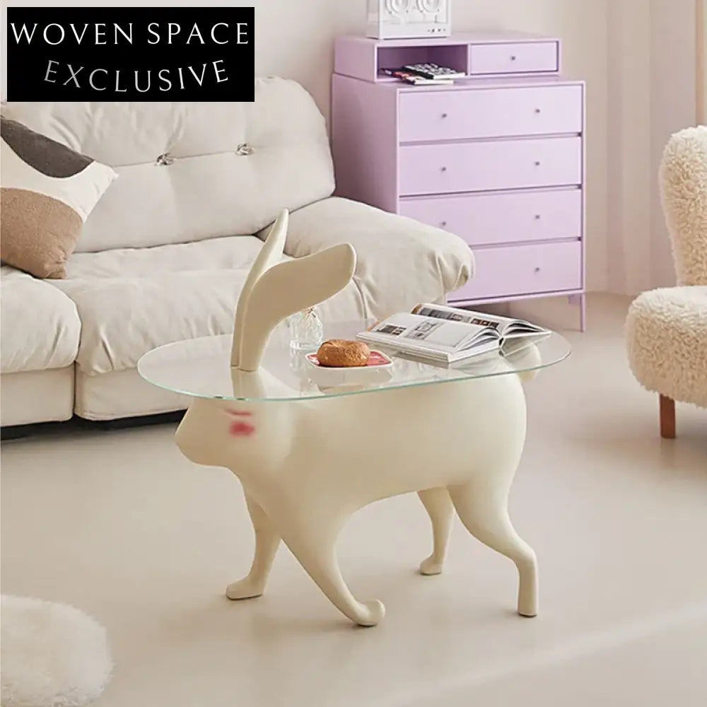 Modern Minimalist Glass Coffee Table, Unique Animal Shape Base, Living Room Accent Piece