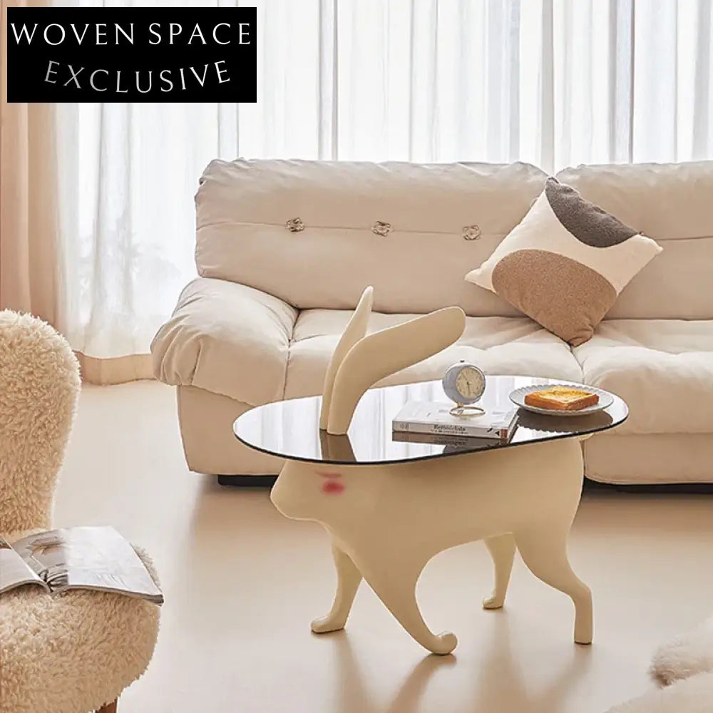 Modern Minimalist Glass Coffee Table, Unique Animal Shape Base, Living Room Accent Piece