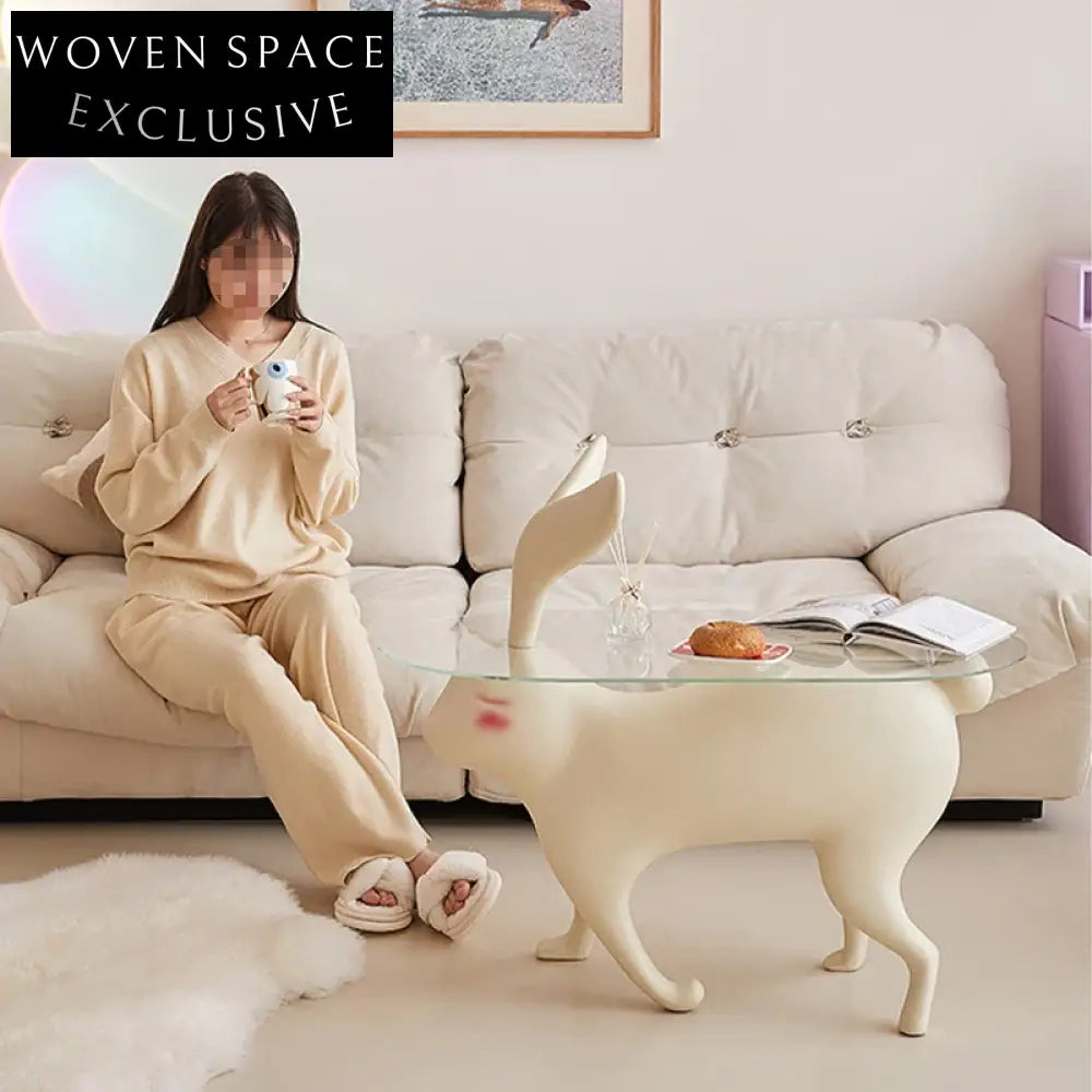 Modern Minimalist Glass Coffee Table, Unique Animal Shape Base, Living Room Accent Piece