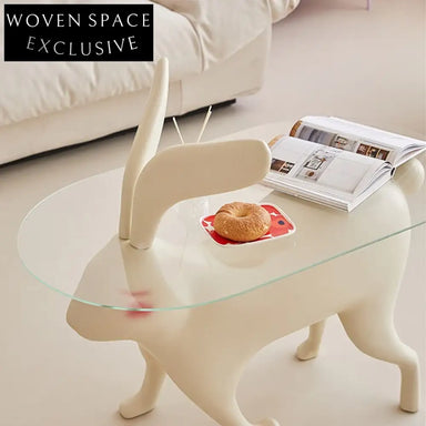 Modern Minimalist Glass Coffee Table, Unique Animal Shape Base, Living Room Accent Piece