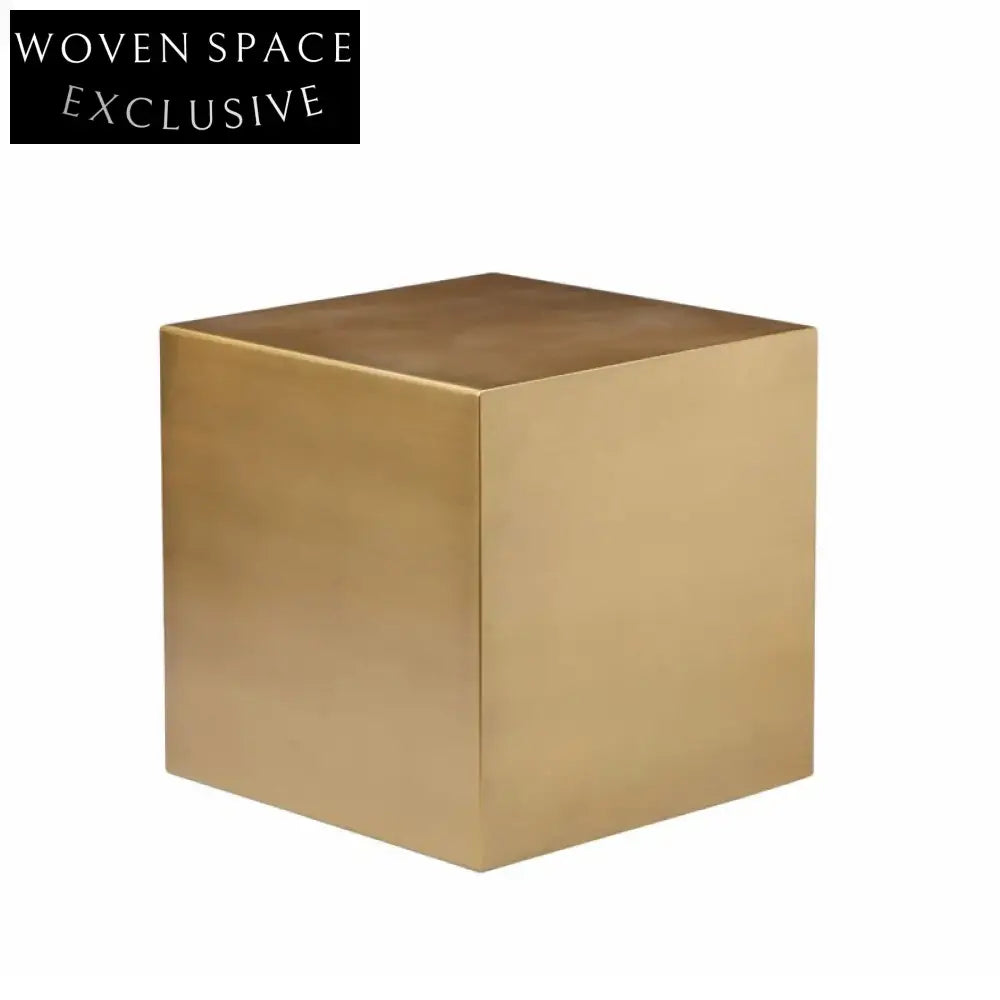 Modern Minimalist Golden Stainless Steel Cube Side Coffee Table for Living Room