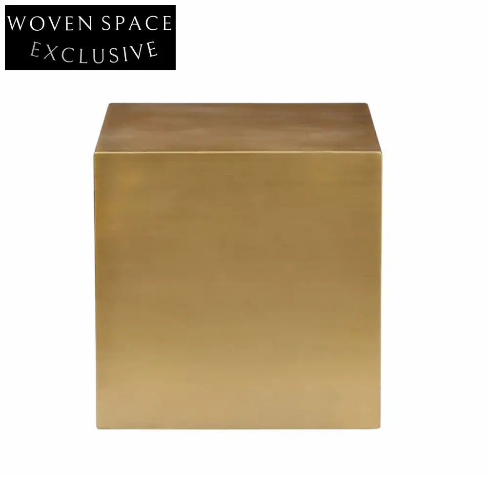 Modern Minimalist Golden Stainless Steel Cube Side Coffee Table for Living Room