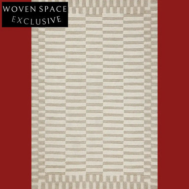 Modern Minimalist Handmade Cream Grid Area Rug for Living Room & Bedroom