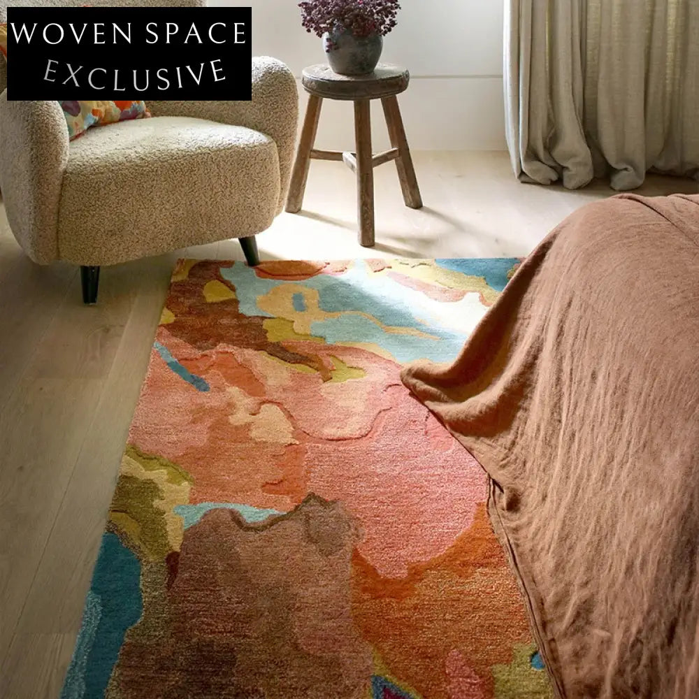 Modern Minimalist Handmade Polyester Geometric Area Rug for Home Living Room