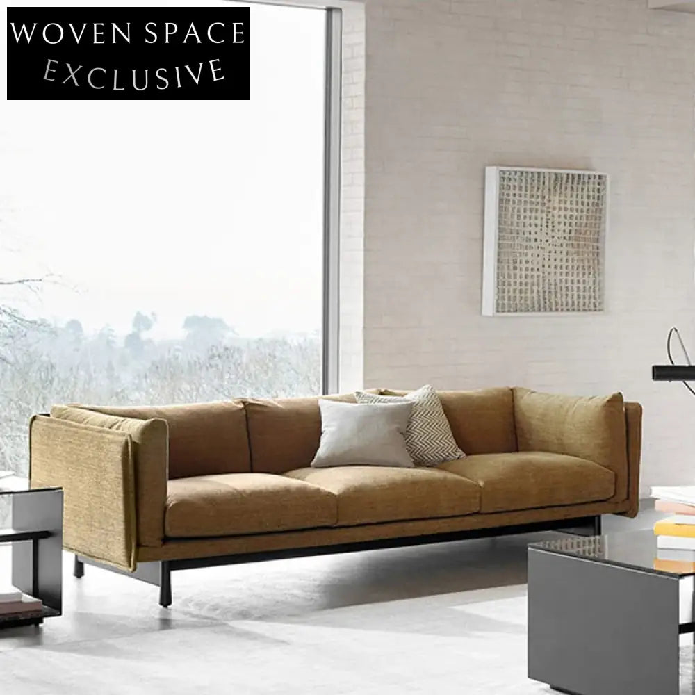 Modern Minimalist I-Shape Linen Fabric Sofa for Small Apartments Living Room