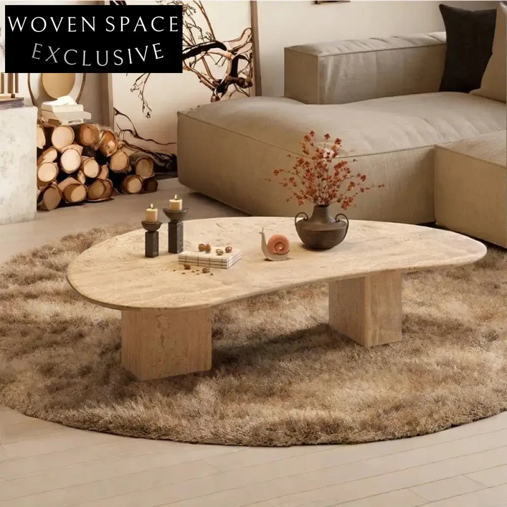 Modern Minimalist Irregular Natural Travertine Smooth Living Room Coffee Table