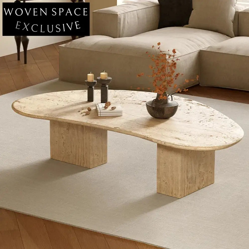 Modern Minimalist Irregular Natural Travertine Smooth Living Room Coffee Table