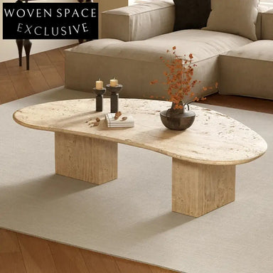 Modern Minimalist Irregular Natural Travertine Smooth Living Room Coffee Table