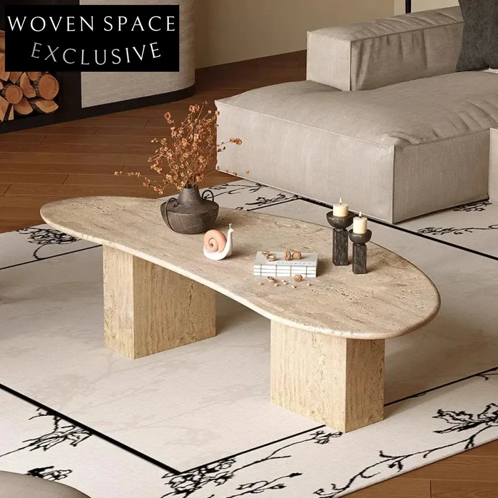 Modern Minimalist Irregular Natural Travertine Smooth Living Room Coffee Table