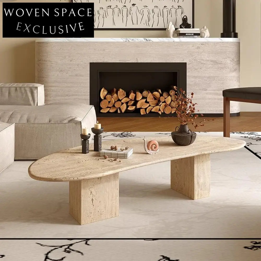 Modern Minimalist Irregular Natural Travertine Smooth Living Room Coffee Table