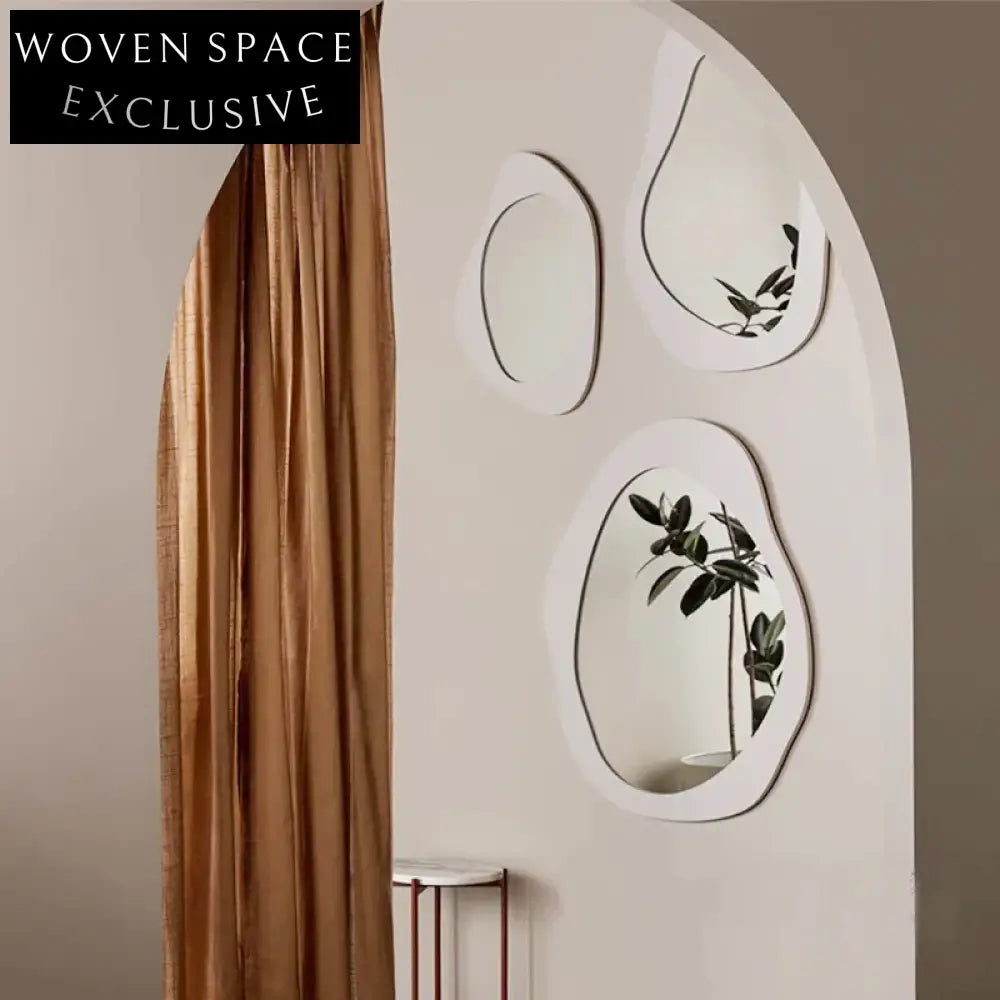 Modern Minimalist Irregular Wood Frame Decorative Wall Mounted Mirror
