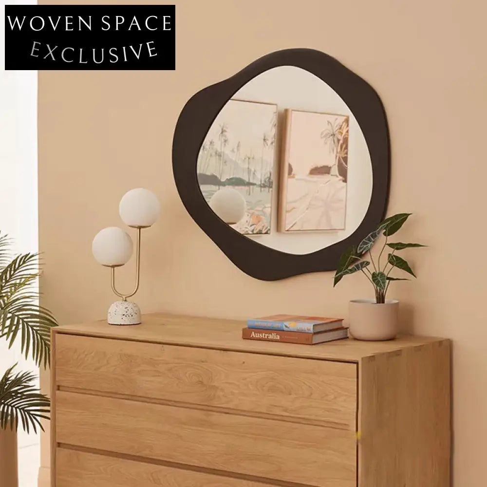 Modern Minimalist Irregular Wood Frame Decorative Wall Mounted Mirror