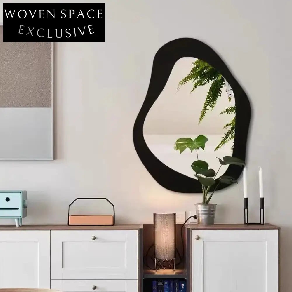 Modern Minimalist Irregular Wood Frame Decorative Wall Mounted Mirror