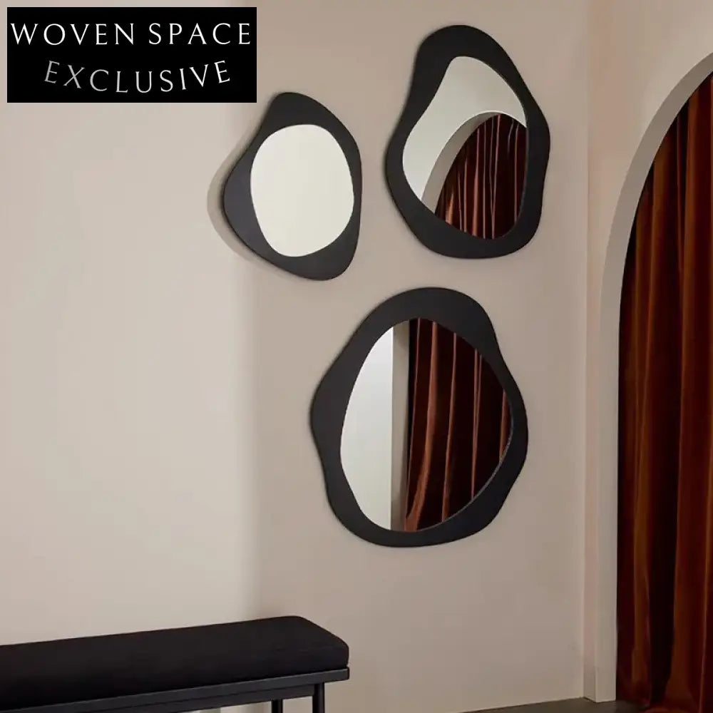 Modern Minimalist Irregular Wood Frame Decorative Wall Mounted Mirror