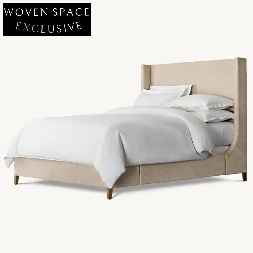 Modern Minimalist Linen Fabric High Headboard Soft Upholstered Bed Frame
