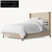 Modern Minimalist Linen Fabric High Headboard Soft Upholstered Bed Frame