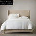 Modern Minimalist Linen Fabric High Headboard Soft Upholstered Bed Frame