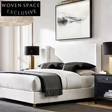 Modern Minimalist Linen Fabric High Headboard Soft Upholstered Bed Frame