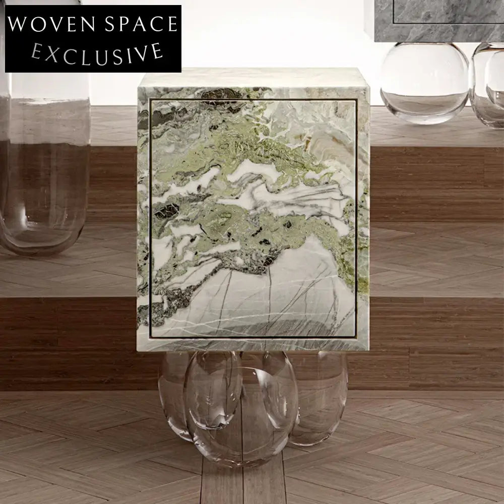 Modern Minimalist Marble Accent Storage Nightstand for Living Room Bedroom