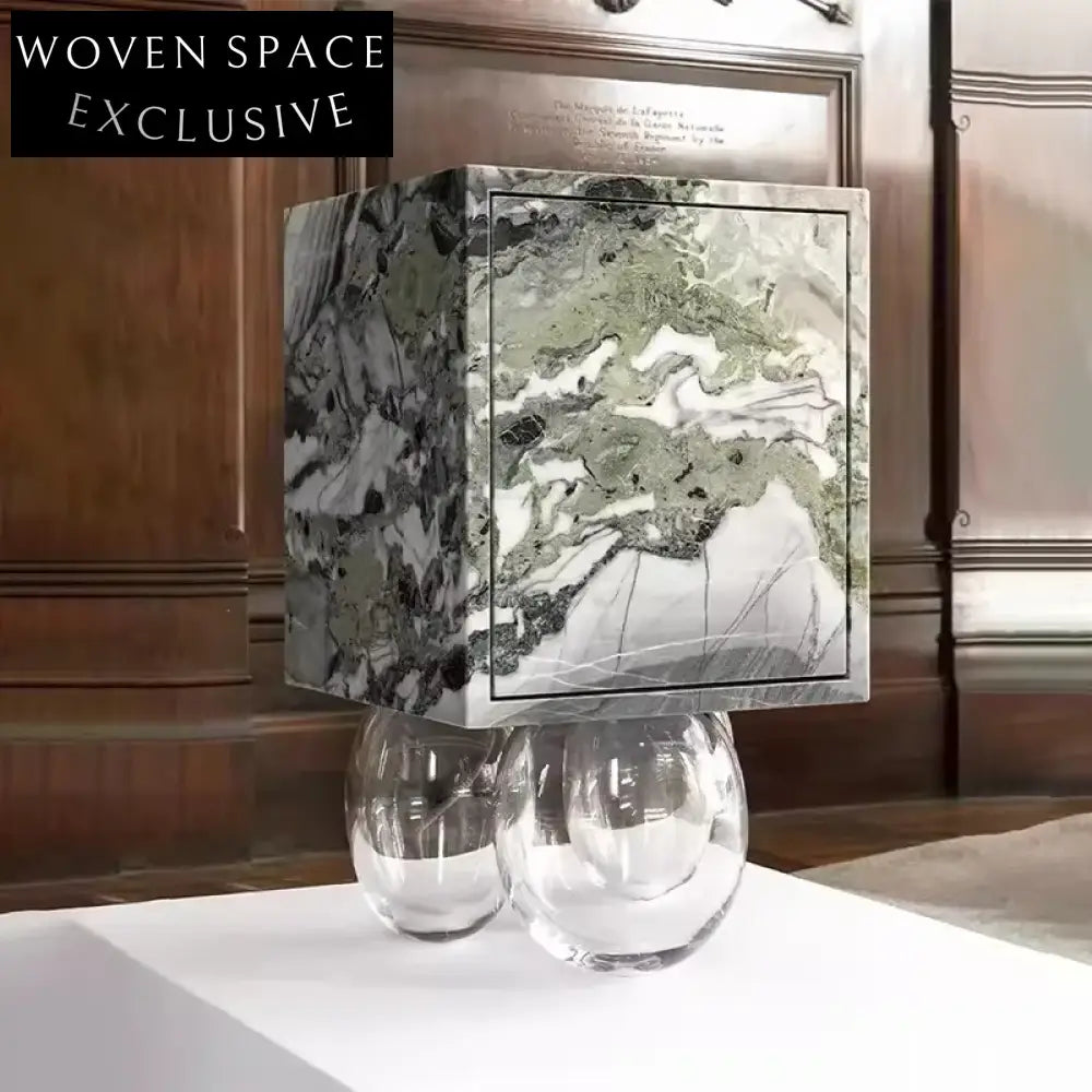 Modern Minimalist Marble Effect Storage Nightstand for Bedroom Living Room Table