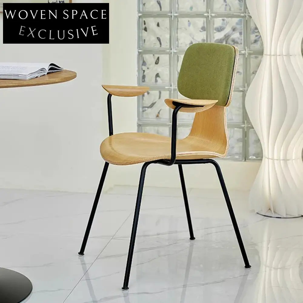 Modern Minimalist Metal Frame Dining Chair with Comfortable Solid Wood Seat