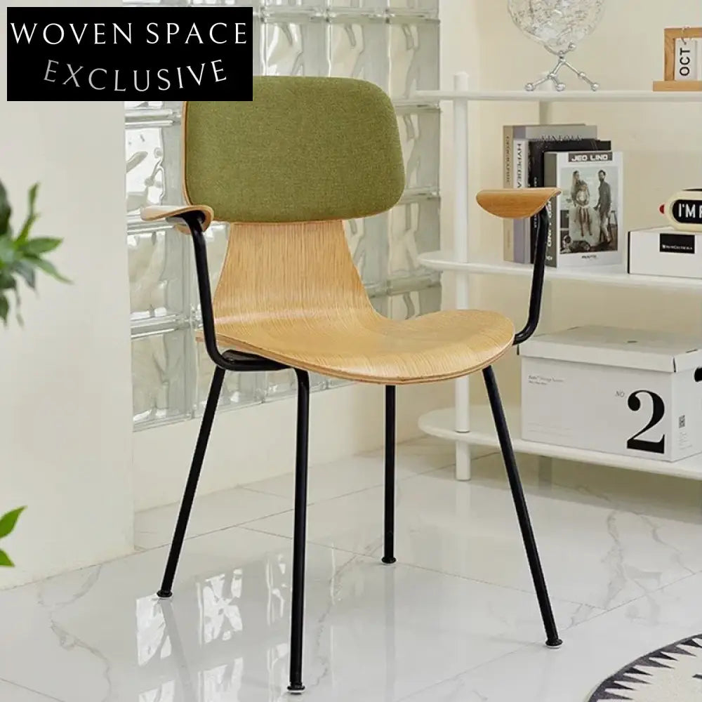 Modern Minimalist Metal Frame Dining Chair with Comfortable Solid Wood Seat
