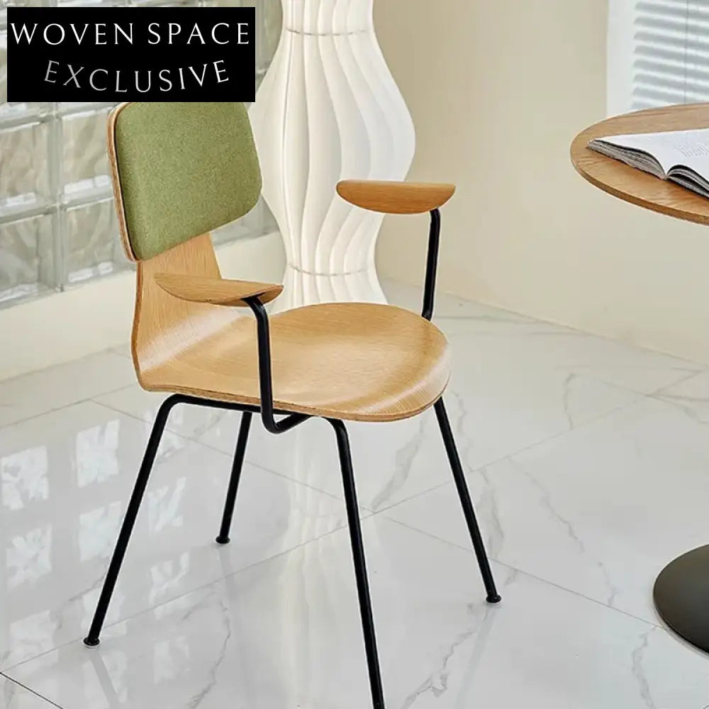 Modern Minimalist Metal Frame Dining Chair with Comfortable Solid Wood Seat