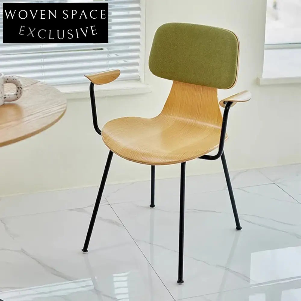 Modern Minimalist Metal Frame Dining Chair with Comfortable Solid Wood Seat