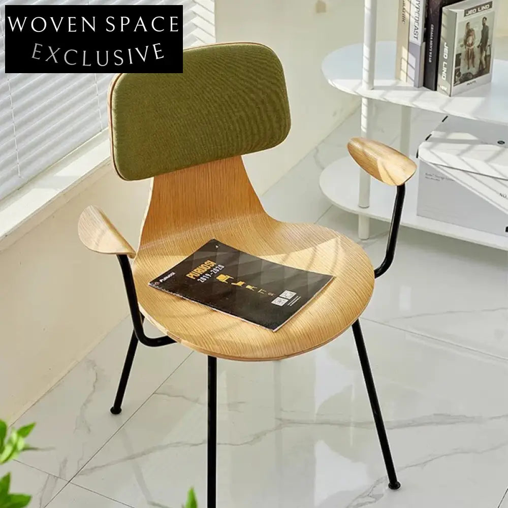 Modern Minimalist Metal Frame Dining Chair with Comfortable Solid Wood Seat
