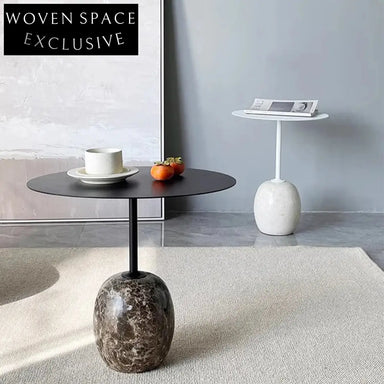 Modern Minimalist Metal Round Coffee Table with Elegant Marble Base