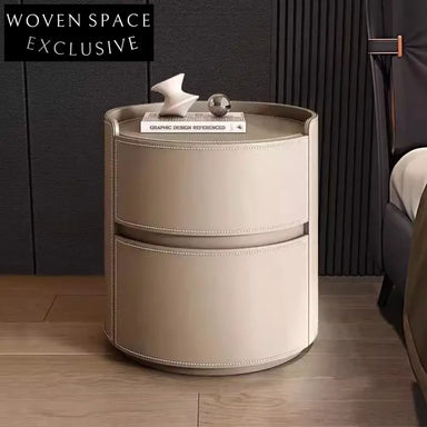 Modern Minimalist Nightstand with 2 Drawers, Solid Wood and Leather