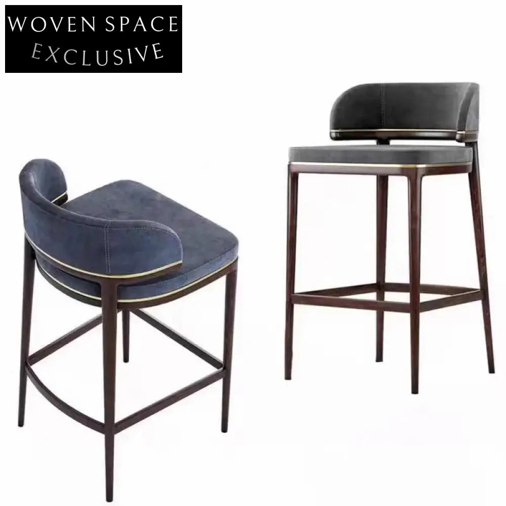 Modern Minimalist Nordic Fabric Bar Stool with Wood Base for Elegant Homes