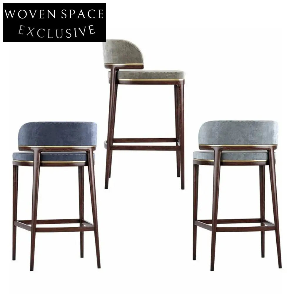 Modern Minimalist Nordic Fabric Bar Stool with Wood Base for Elegant Homes