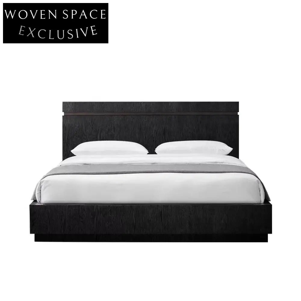 Modern Minimalist Oak Veneer Solid Wood Bed Frame with High Headboard