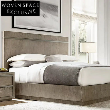 Modern Minimalist Oak Veneer Solid Wood Bed Frame with High Headboard