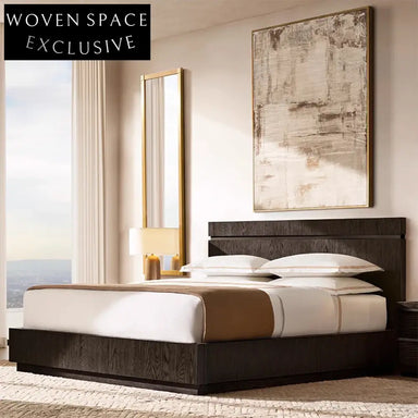 Modern Minimalist Oak Veneer Solid Wood Bed Frame with High Headboard