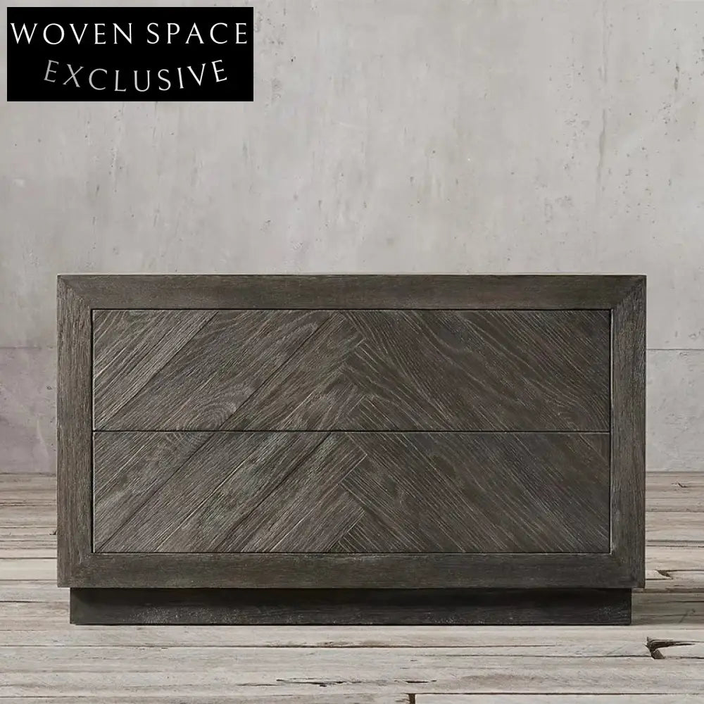 Modern Minimalist Oak Wood 2-Drawer Square Nightstand for Bedroom Home