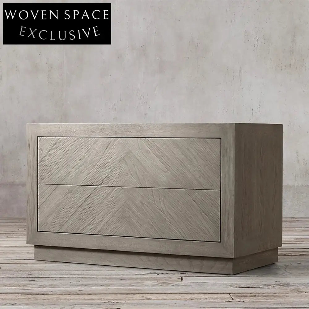 Modern Minimalist Oak Wood 2-Drawer Square Nightstand for Bedroom Home
