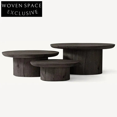 Modern Minimalist Oak Wood Coffee Table Set with Vintage Tea End Tables