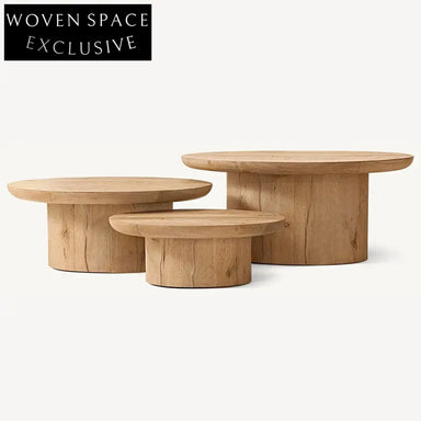 Modern Minimalist Oak Wood Coffee Table Set with Vintage Tea End Tables