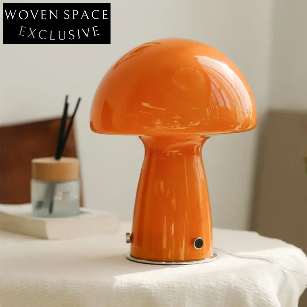 Modern Minimalist Orange Glass Mushroom Desk Lamp with Metal Base