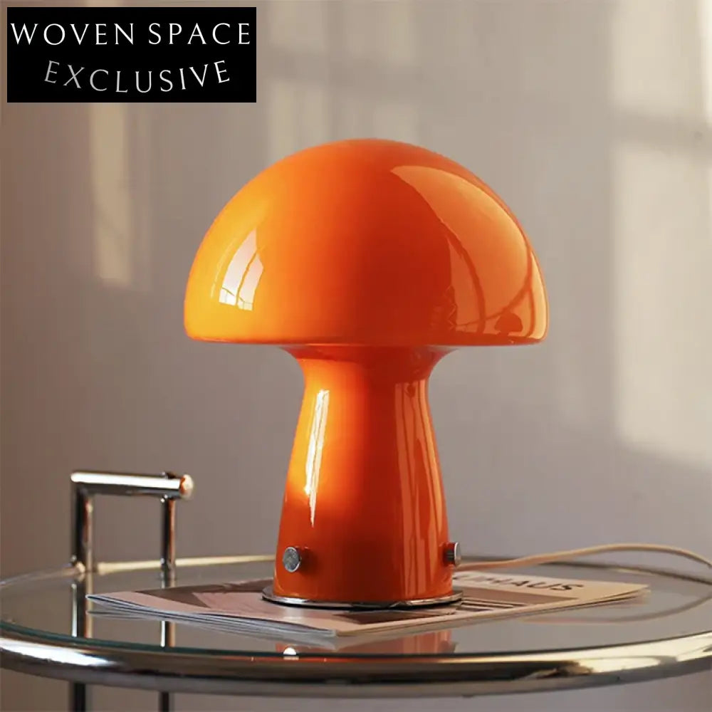 Modern Minimalist Orange Glass Mushroom Desk Lamp with Metal Base