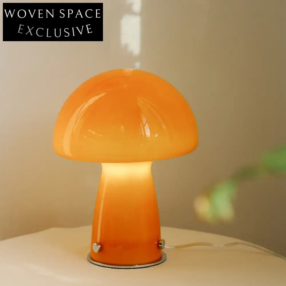 Modern Minimalist Orange Glass Mushroom Desk Lamp with Metal Base
